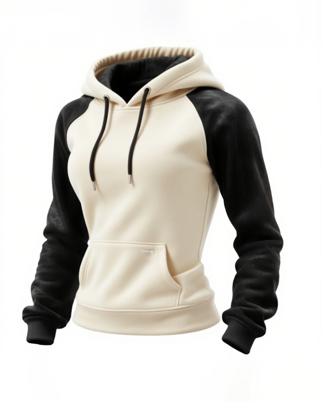 Women's Winter Warm Contrast Color Stitching Hooded Sweatshirt a03c