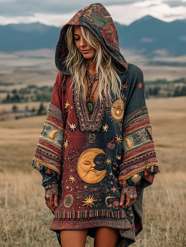 Women's Autumn and Winter Long Sleeve Patchwork Contrast Kaftan 3e63