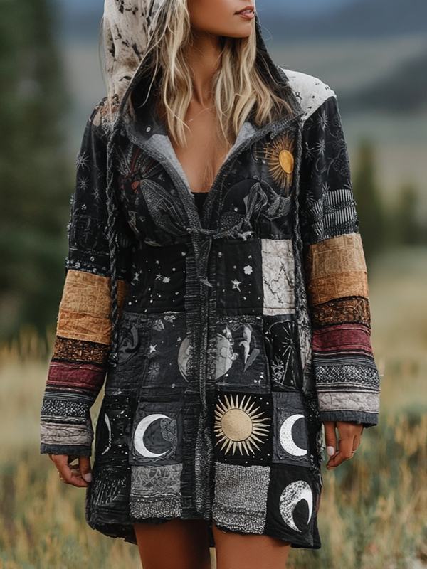 Women's Autumn and Winter Long Sleeve Patchwork Contrast Kaftan dc84