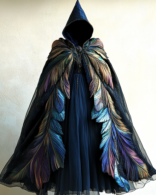 Peacock feather gradient stitching mesh gradient color cape 274c