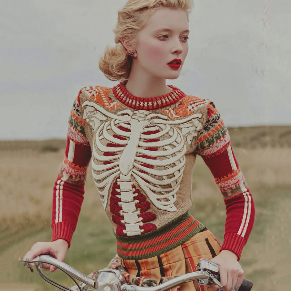 Vintage Halloween Anatomy Art Chunky Knitted Sweater d01e