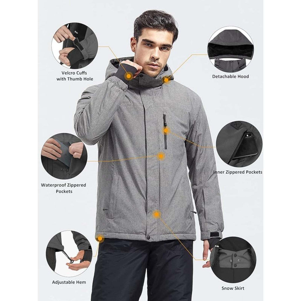 WHALE Men's Waterproof Warm Fleece Lined Ski Jacket