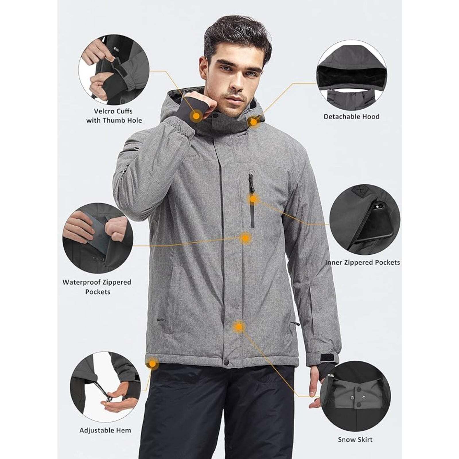 WHALE Men's Waterproof Warm Fleece Lined Ski Jacket