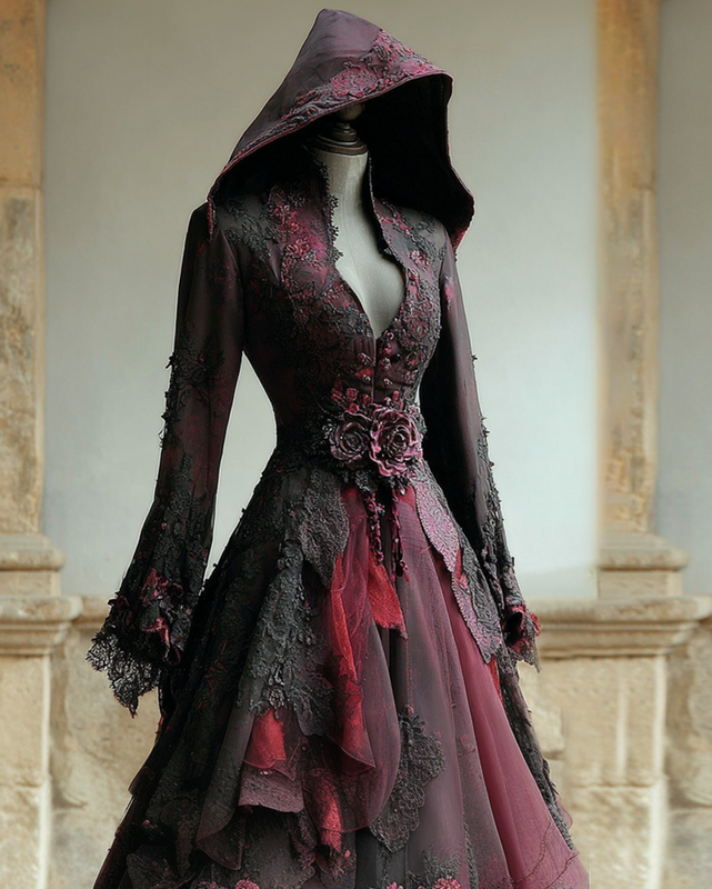 Halloween floral embroidery patchwork Halloween cape dress d426