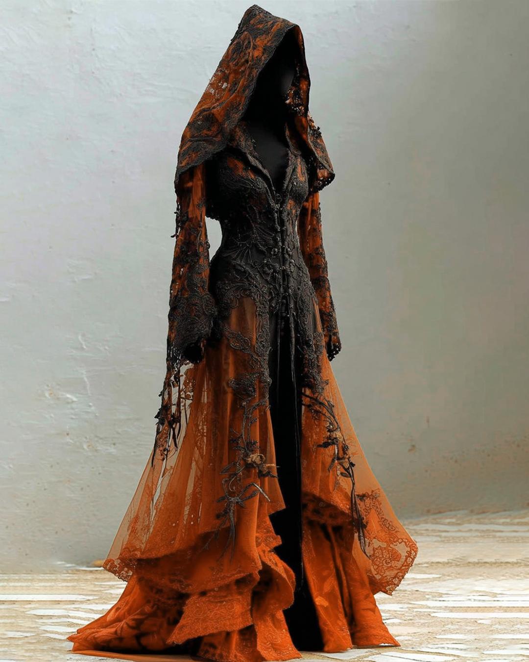 Halloween Themed Gradient Embroidered Lace Dress 7e8d
