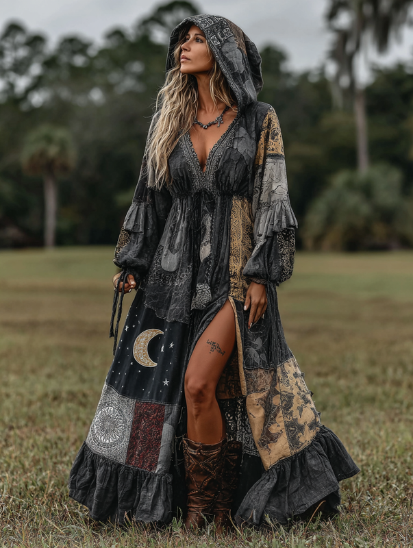 Women's Autumn and Winter Long Sleeve Patchwork Contrast Dress 9b35