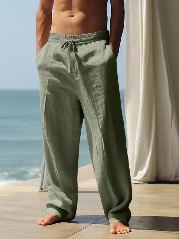 Men's High-Quality Linen Straight Leg Pants, Summer Beachwear, Casual Loose Fit, Durable Easy Care, Available in S-6XL Sizes