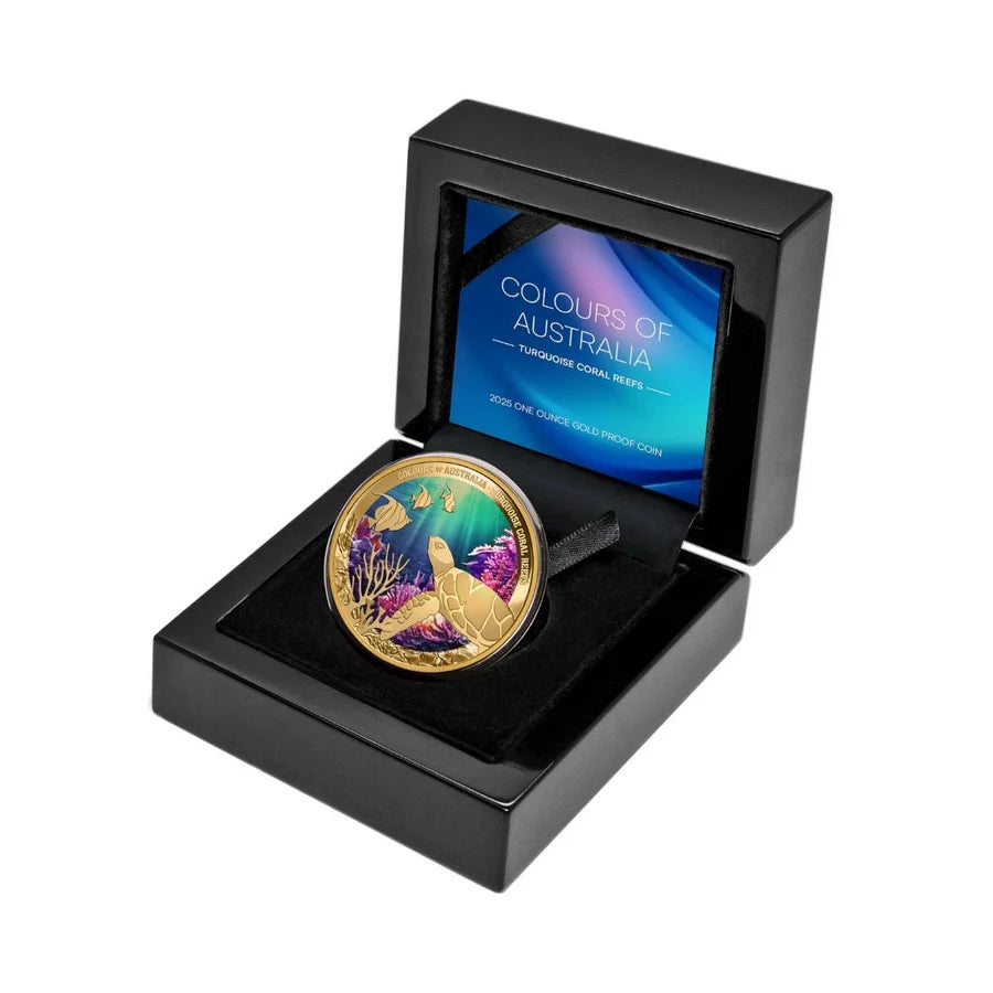 Colours of Australia 2025 $100 Turquoise Coral Reefs 1oz Gold Proof Coin