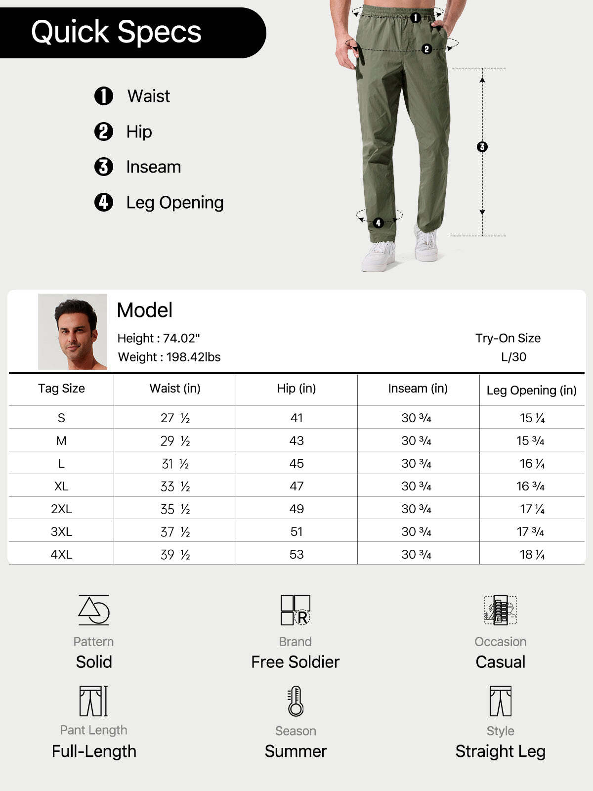 FREE SOLDIER Men's Elastic Waist Lightweight Water Resistant Quick-Dry Hiking Outdoor Sweatpants Pants