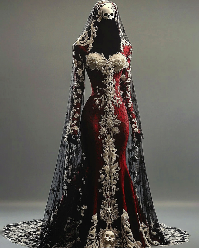 Halloween Themed  Contrasting Lace Embroidered Dress 91c0