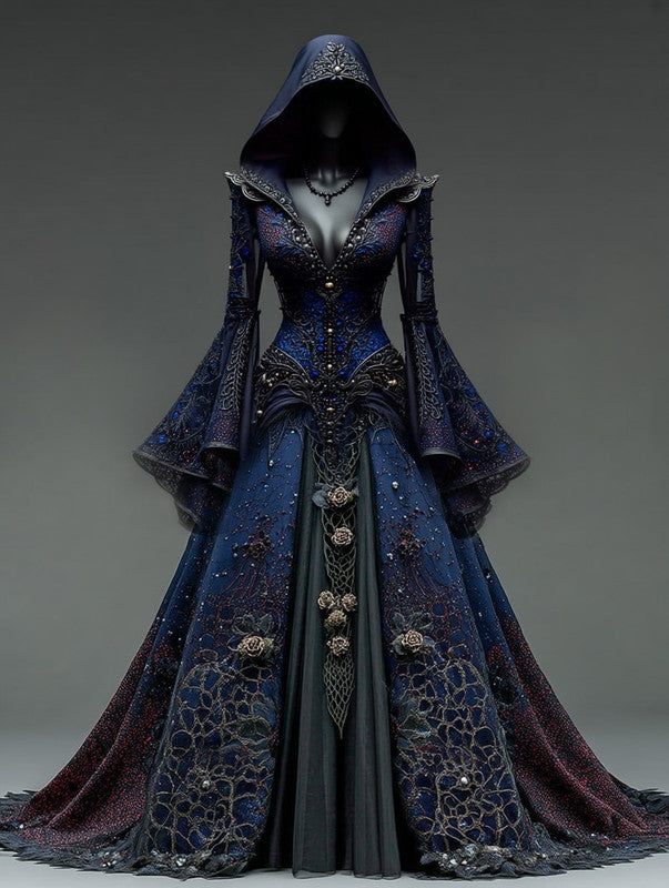 Halloween themed embroidered irregular hooded dress 04b4