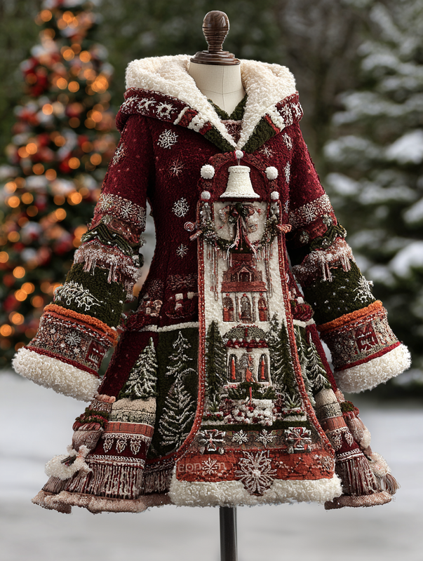 CHRISTMAS THEMED ELEGANT CONTRAST COLOR KNITTED HOODED DRESS bdd0