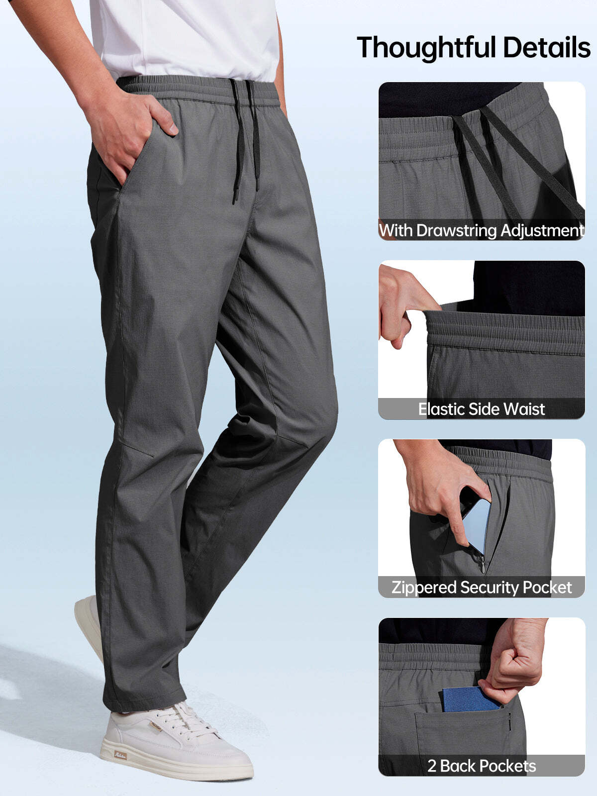 FREE SOLDIER Men's Elastic Waist Lightweight Water Resistant Quick-Dry Hiking Outdoor Sweatpants Pants