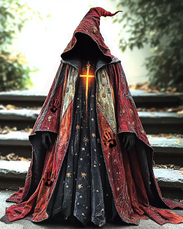 Red cross, handprint 3D embroidered contrast color Halloween cape 17b4