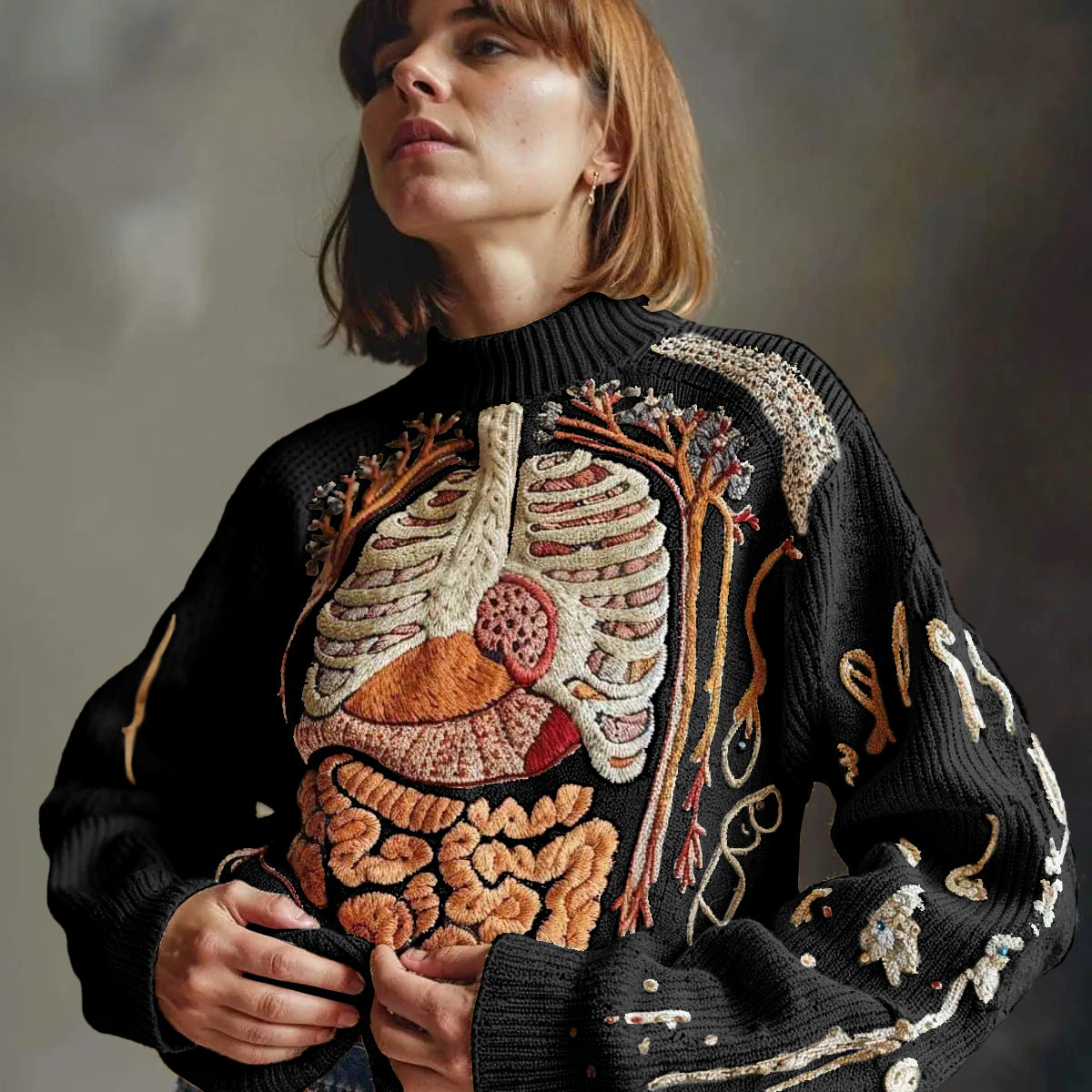 Classic Halloween Anatomy Art Chunky Knitted Sweater e641