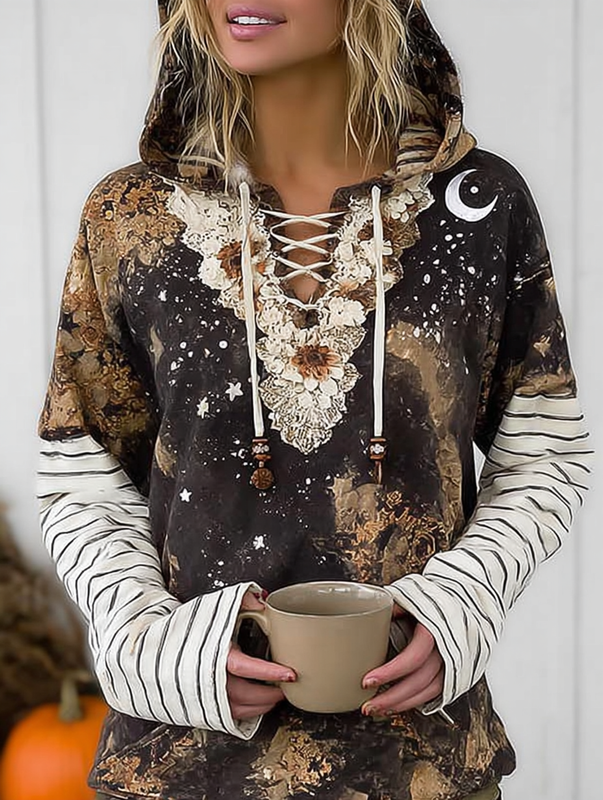 Autumn And Winter Fashionable Patchwork Contrast Color Hooded Sweatshirt c00b