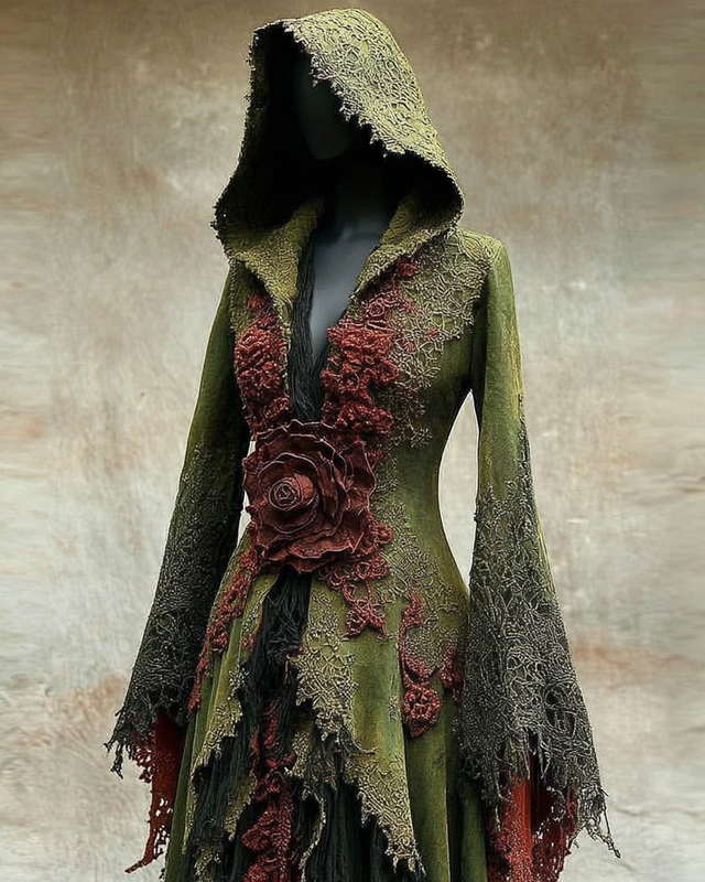 Halloween floral embroidered lace patchwork Halloween cape dress a4f7