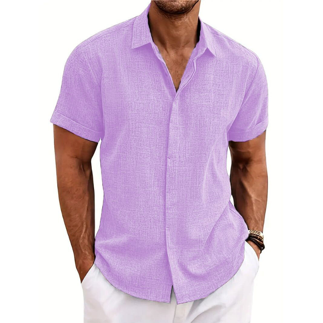 Men's cotton and linen casual short-sleeved shirt