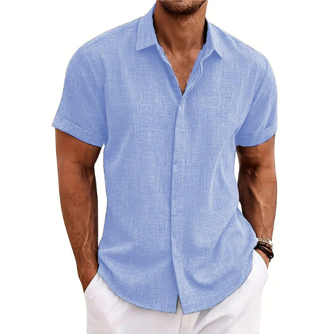Men's cotton and linen casual short-sleeved shirt