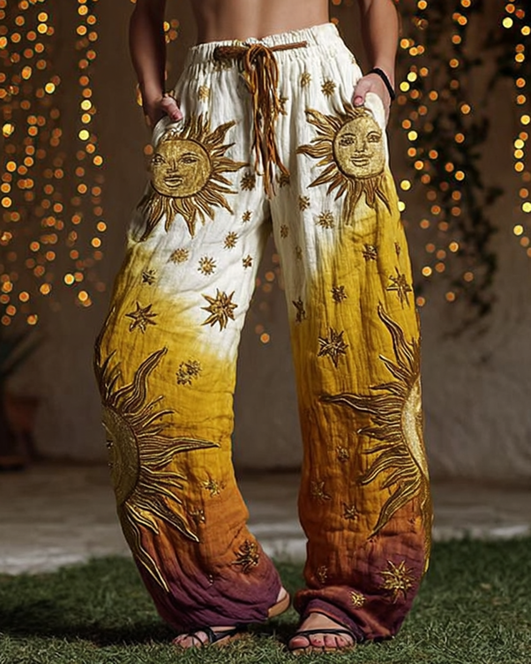 Star And Moon Themed Embroidery Gradient Trousers  9630