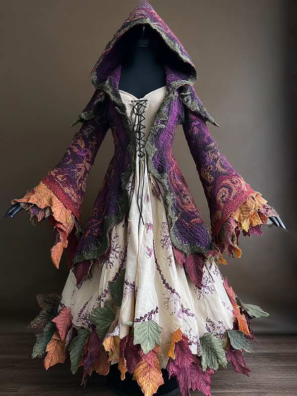 Women's Christmas Contrast Hooded Cape Dress 516c
