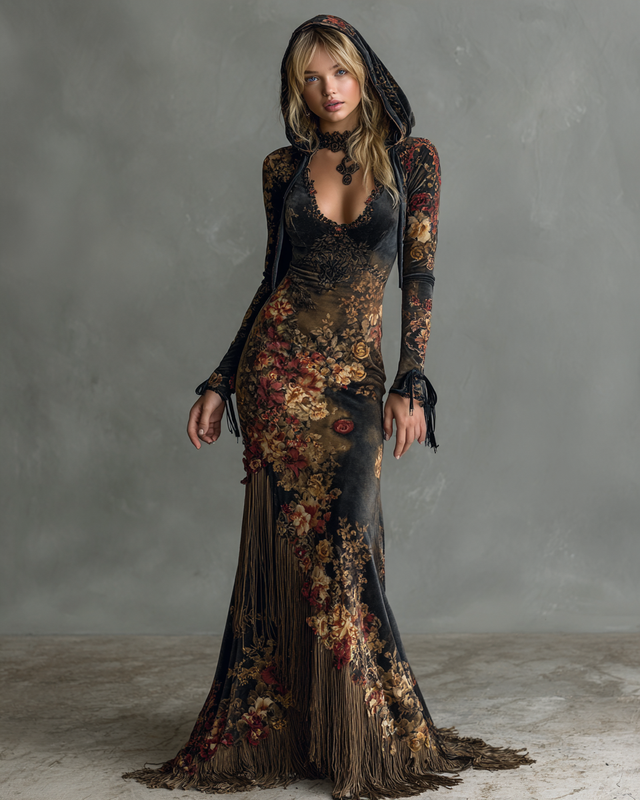 Women's Velvet Slim-Fit Long Dress  4726