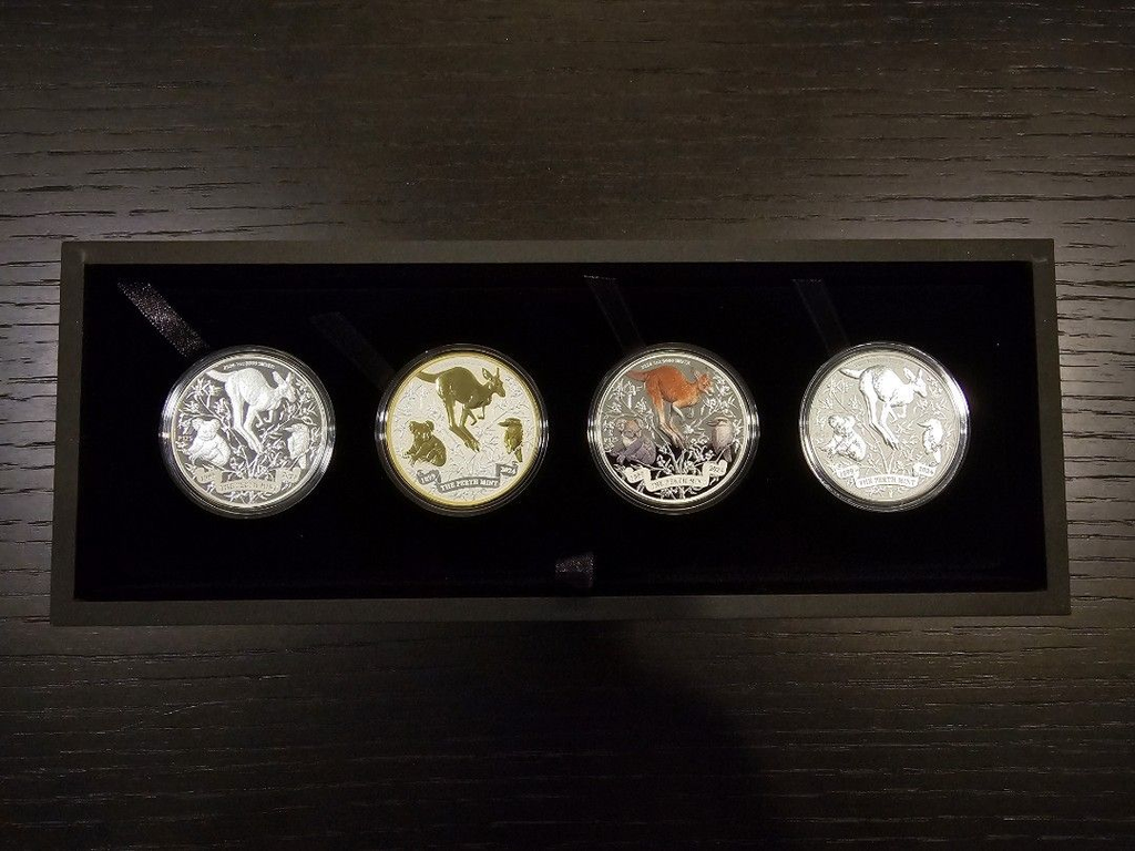 2024 Australia Perth Mint 125th Ann. Kangaroo 4 x 1 oz Silver Typeset Collection