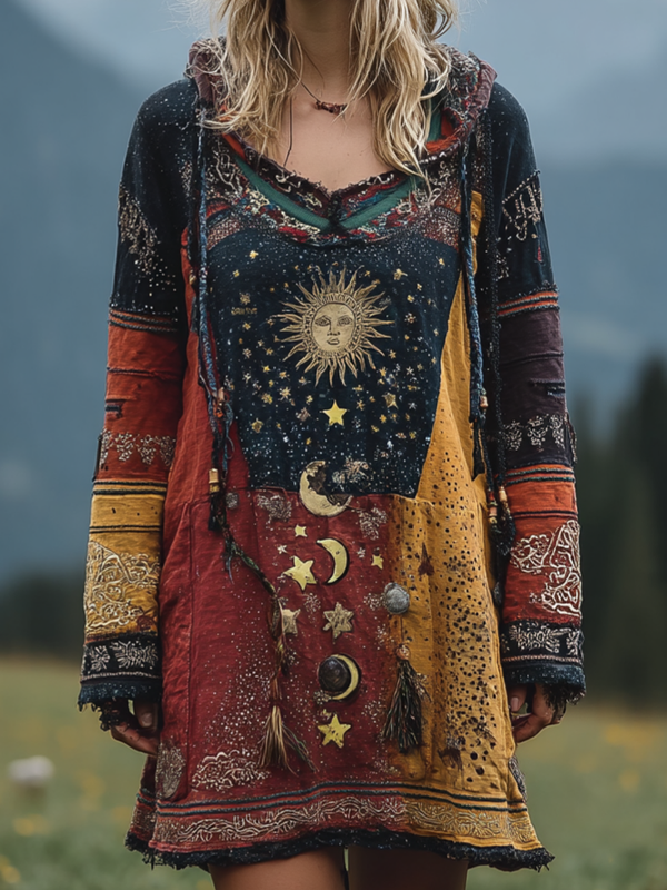 Women's Autumn and Winter Long Sleeve Patchwork Contrast Kaftan 616f