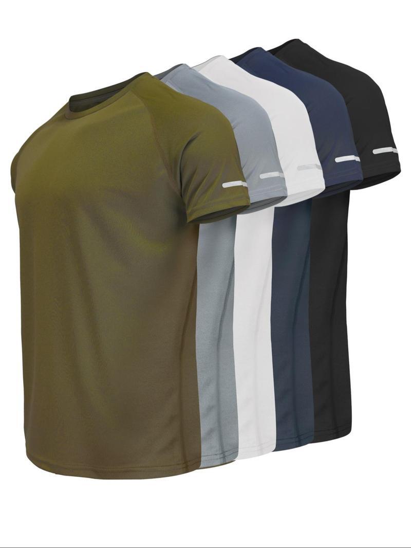 5 Pack Men's solid color round neck sports breathable quick-drying T-shirt, Clearance Items 2025