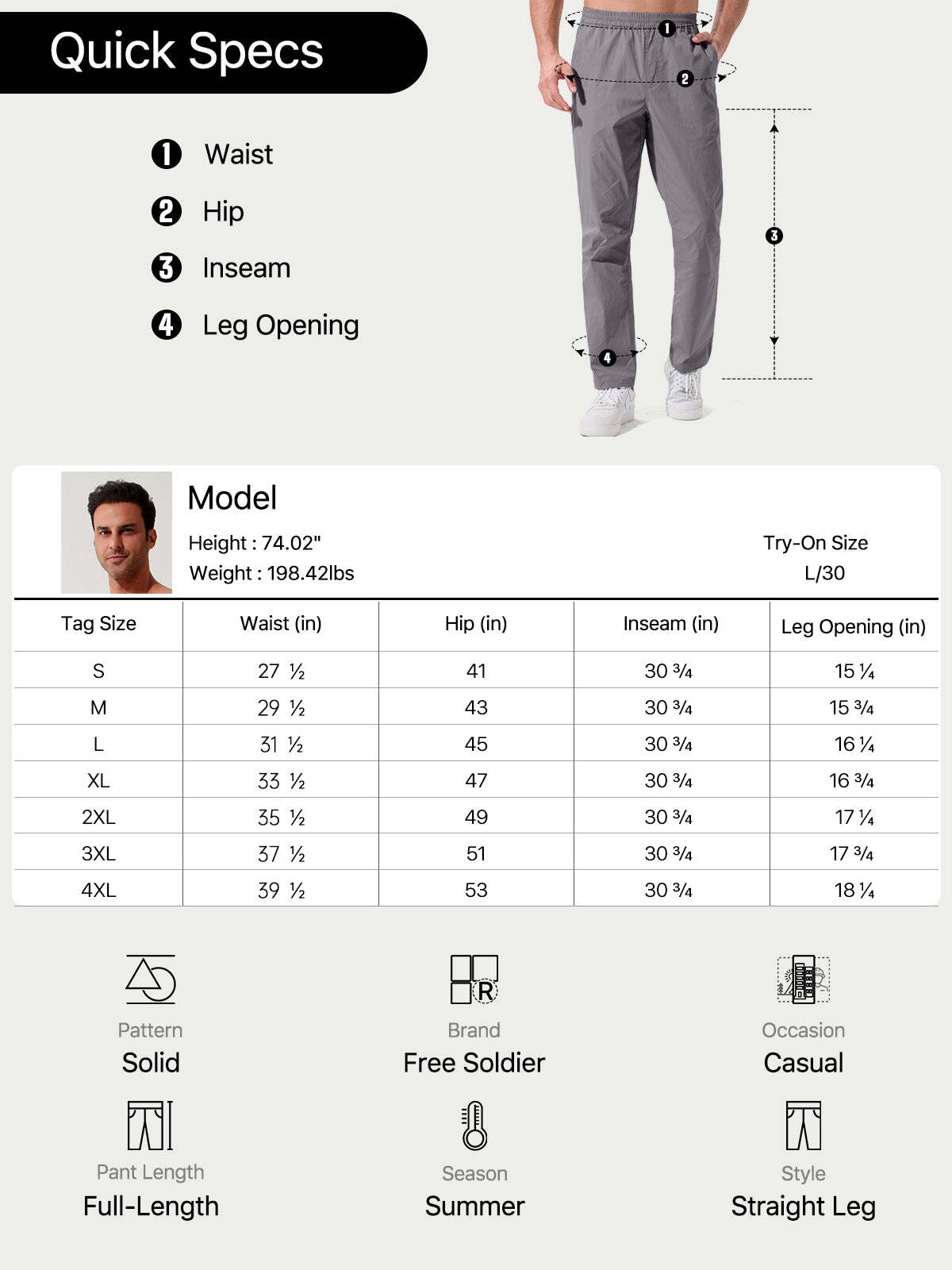 FREE SOLDIER Men's Elastic Waist Lightweight Water Resistant Quick-Dry Hiking Outdoor Sweatpants Pants