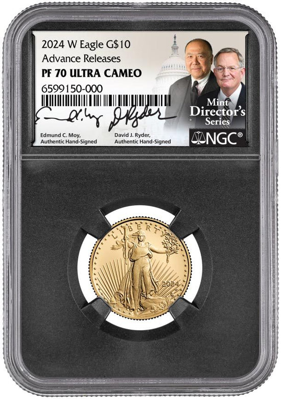 2024 W 4-PC GOLD EAGLE PROOF SET NGC PF70 ADVANCE RELEASES HAND SIGNED BY U.S. MINT DIRECTORS ED MOY & DAVID RYDER