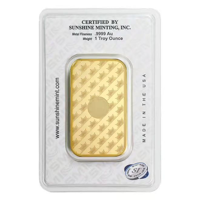 Sunshine Mint 1 oz Gold Bar .9999 Fine (in Assay)