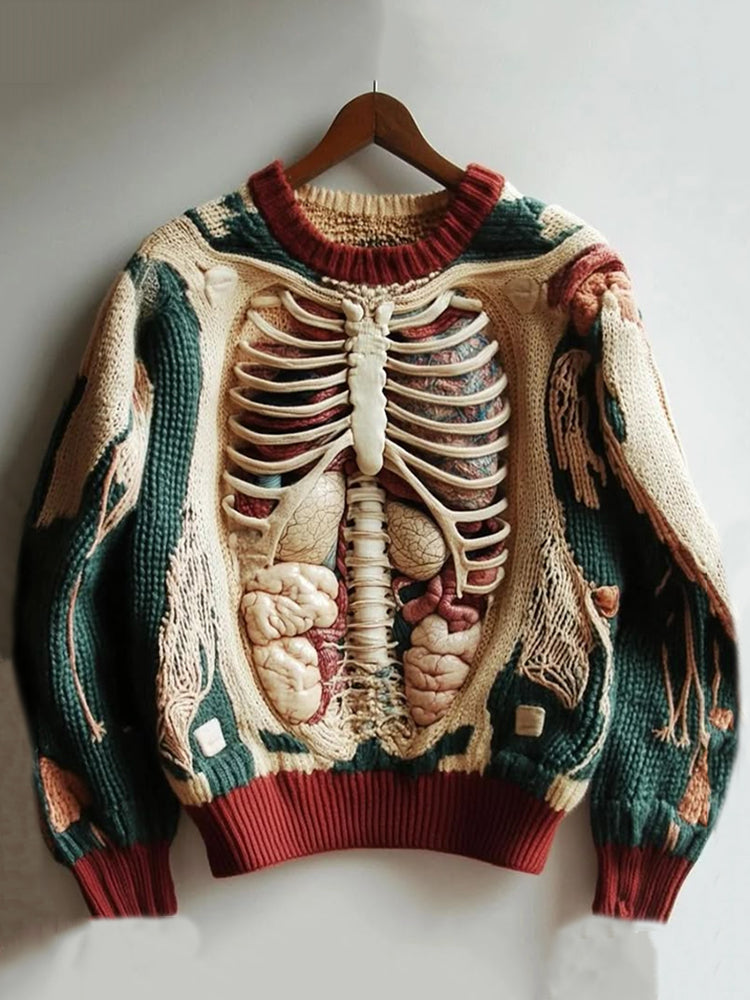 Vintage Halloween Anatomy Art Chunky Knitted Sweater bab6