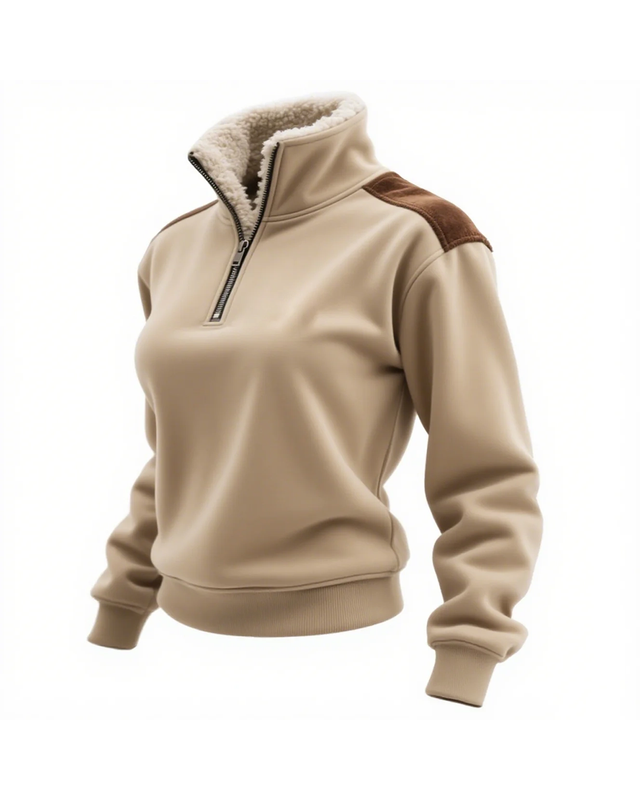 Women's Retro Western Style Contrast Panel Stand Collar Sweatshirt 94ed