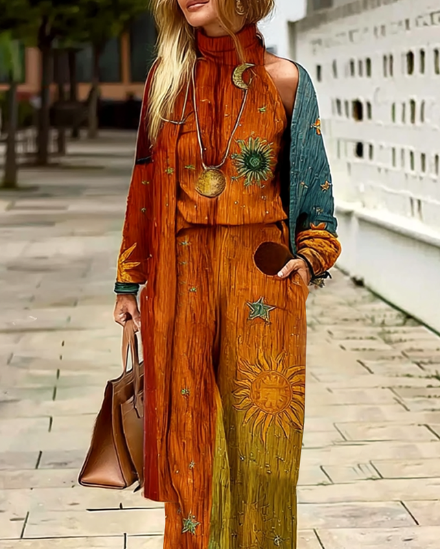 Women's Bohemian Floral Embroidered Top, Pants, and Cardigan 3-Piece Set 73dc