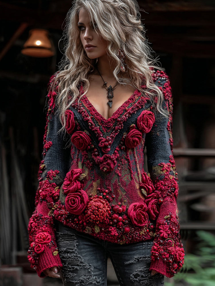 Women's Vintage Viking Tribal Rose Gradient Art Cozy Sweater b7fc