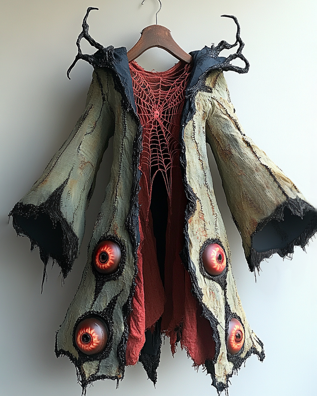 Halloween Themed Contrast Spider Web Eyeball Hooded Cape e6ce