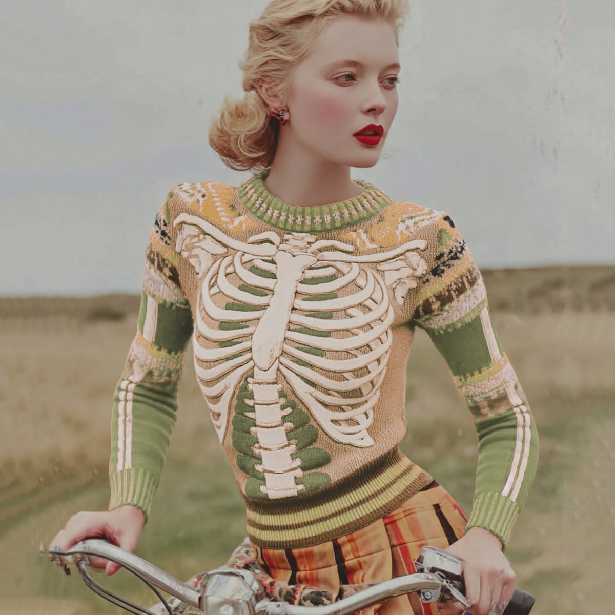 Vintage Halloween Anatomy Fresh Look Art Chunky Knitted Sweater d750