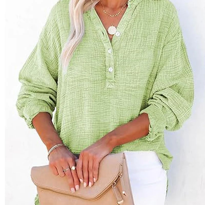 🔥Hot Sale 49%💖Women’s Casual Gauze Button Neck Long Sleeve Blouse