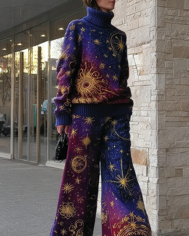 Women's Star and Moon Embroidered Top & Pants Two-Piece Set c84c