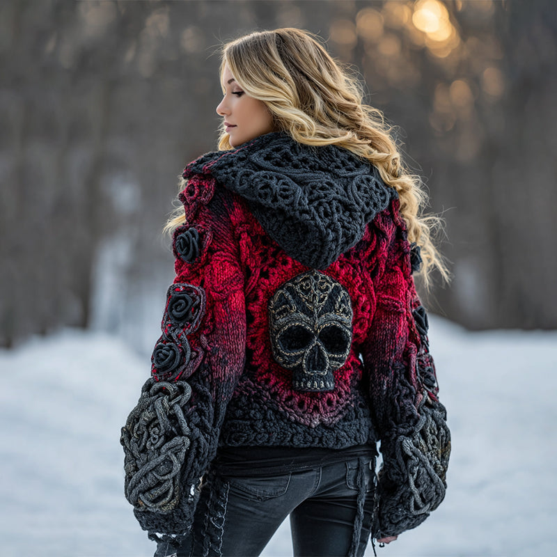 Women's Rose Skull Comfort Gradient Button Sweater Cardigan 8a23