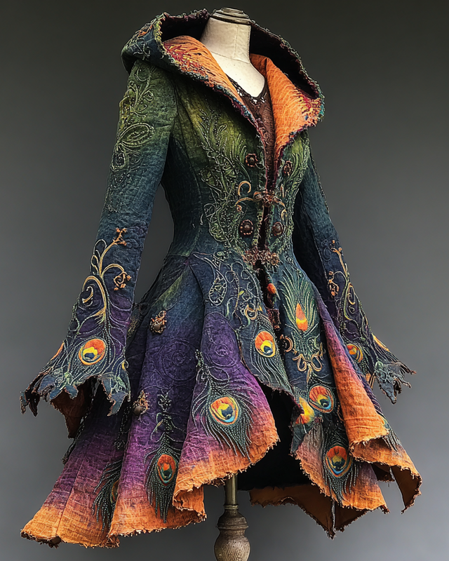 Halloween Peacock Feather Embroidered Halloween Cape Dress 0548