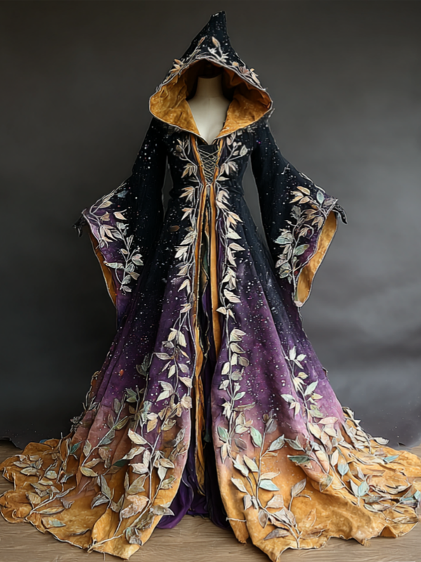 Women's Elegant Wide Sleeve Hooded Cape Dress 7b60