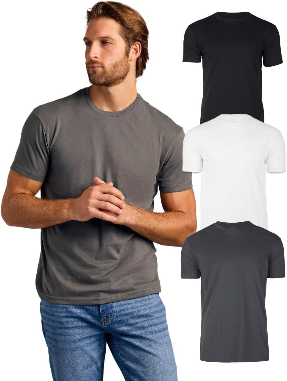 3 Pack Men‘s T-Shirts - Short Sleeve Crew Neck Plain Novelty T Shirt for Men