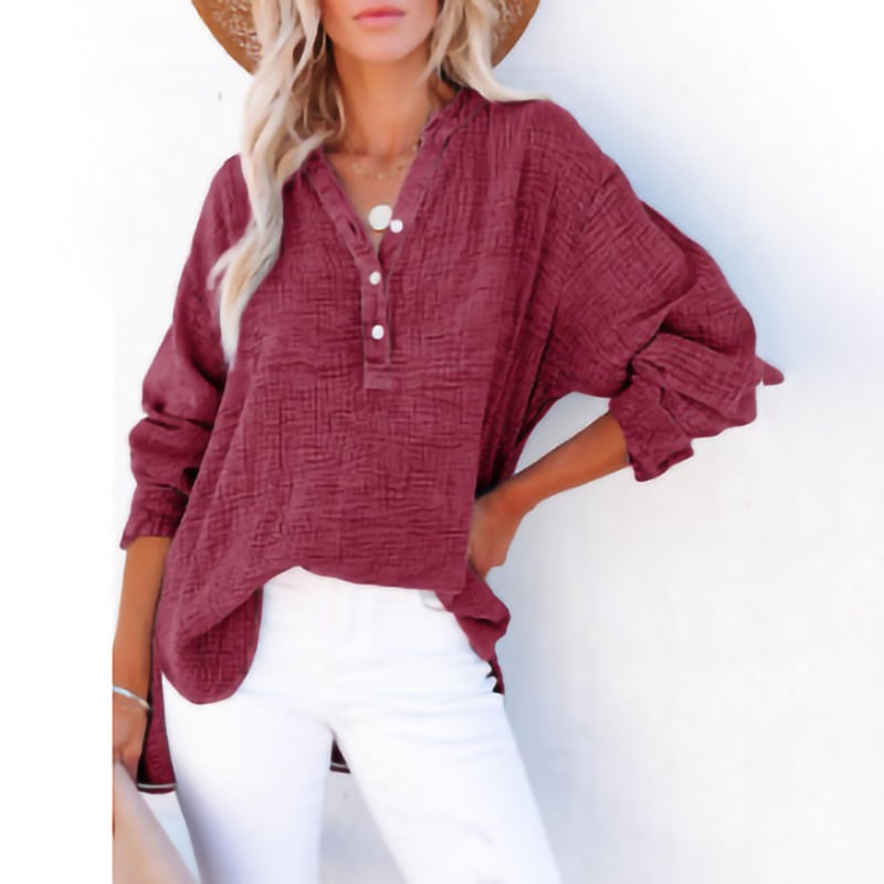 🔥Hot Sale 49%💖Women’s Casual Gauze Button Neck Long Sleeve Blouse