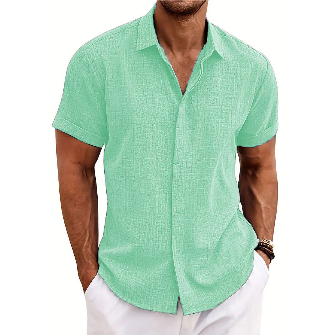 Men's cotton and linen casual short-sleeved shirt