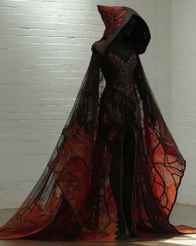 Halloween Themed Irregular Lace Patchwork Hooded Dress ff51