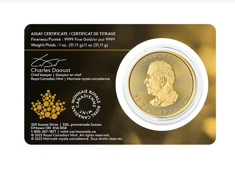 2024 1 oz Canadian Gold Maple Leaf $50 Coin BU