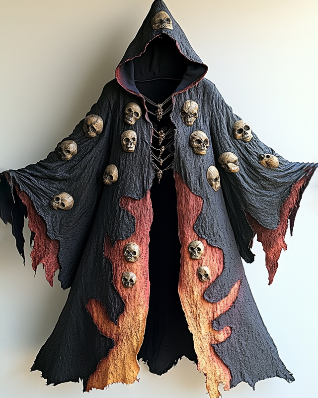 Halloween Themed  Contrasting Skull Patchwork Hooded Cape af22