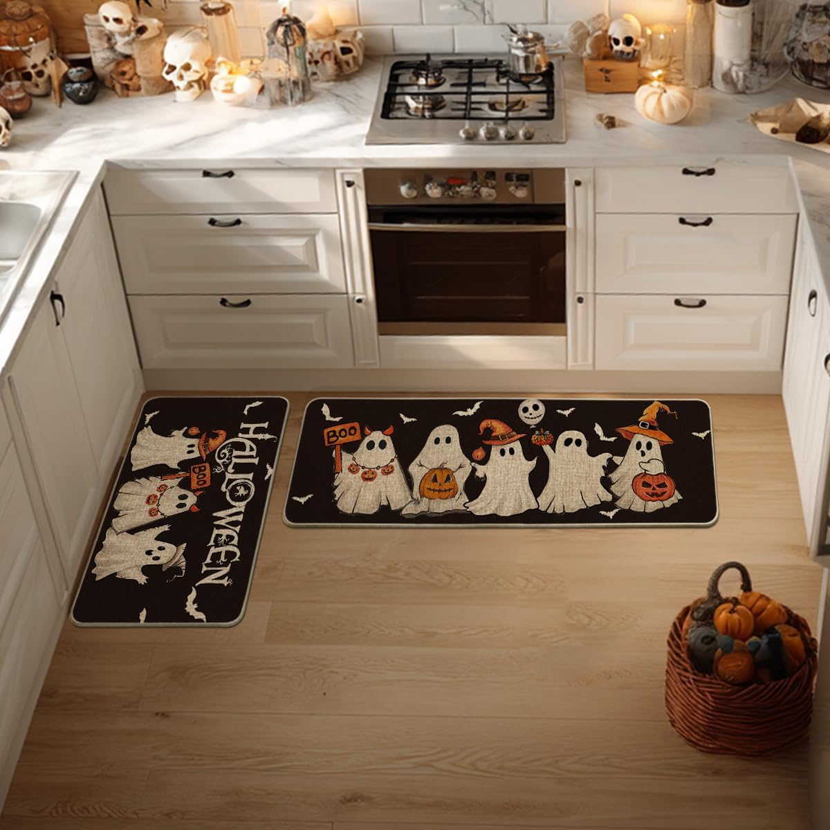 🏆#1 Bestselling-🎃Spooky Kitchen Rugs Sets of 2  9c0d